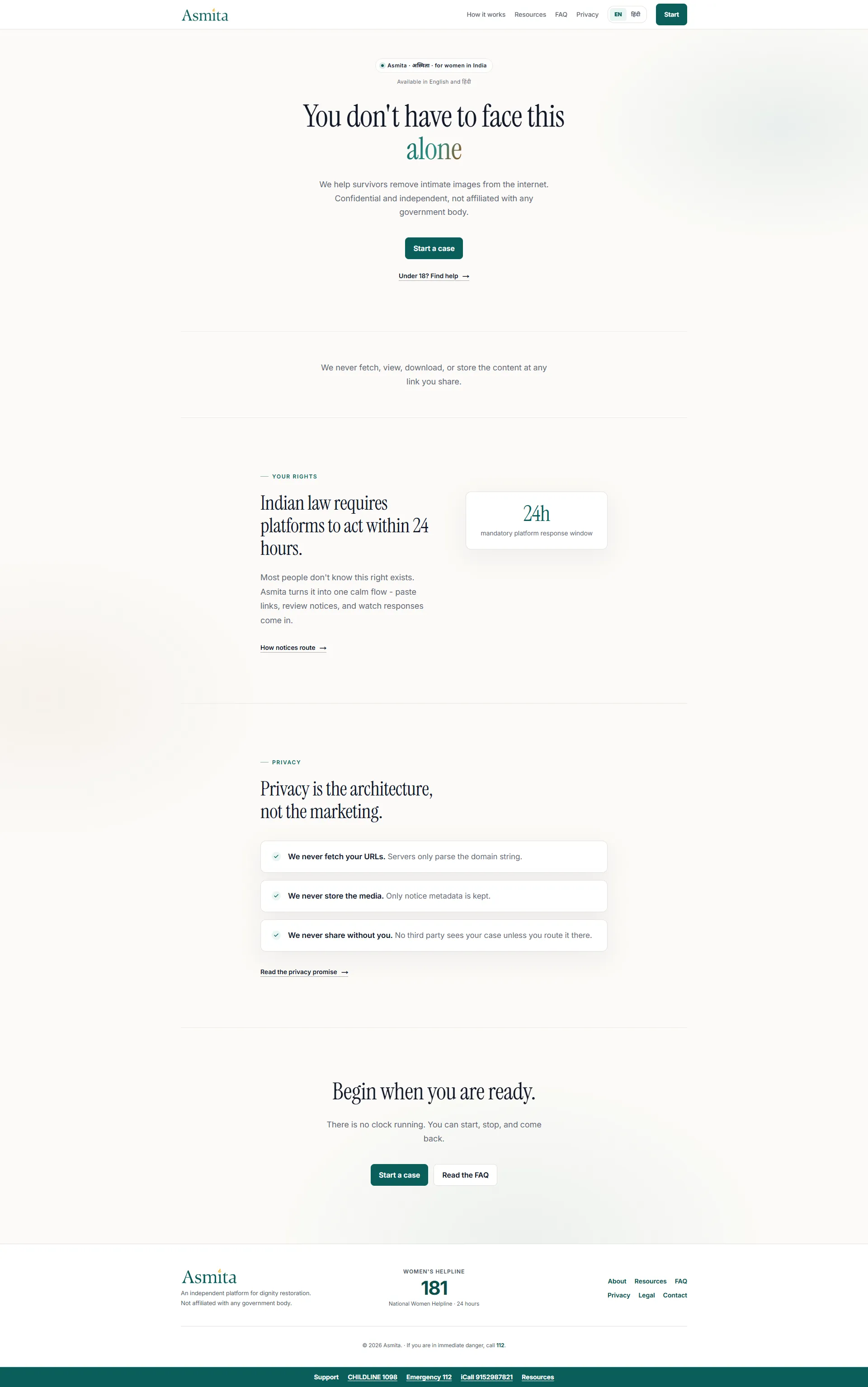 Asmita landing page